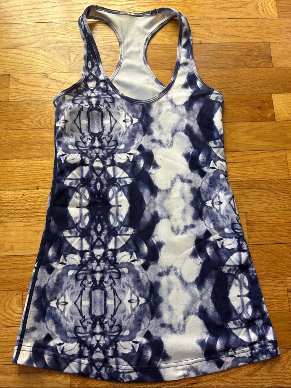 lululemon athletica Blue and White Tie-Dye Racerback Tank Top